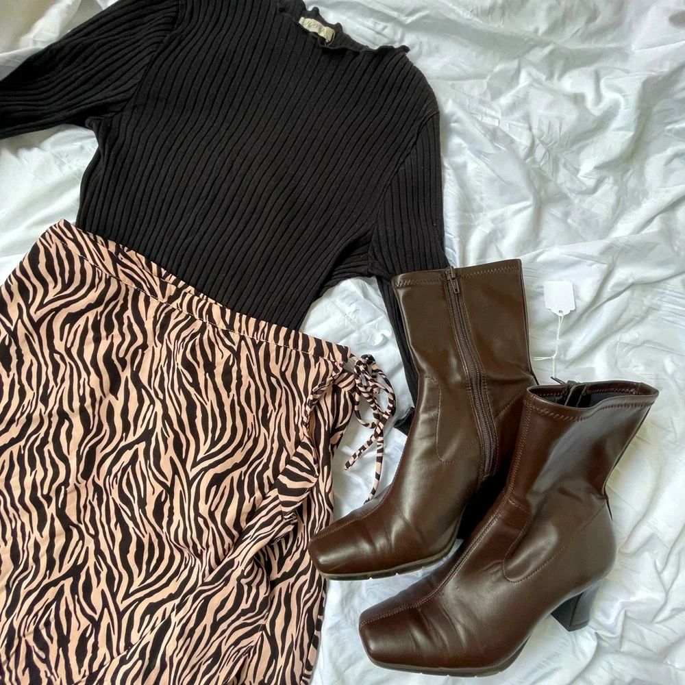 NEW! NWT Midi-length Neutral Animal-print Statement Wrap Skirt by Crescent - Picture 1 of 4